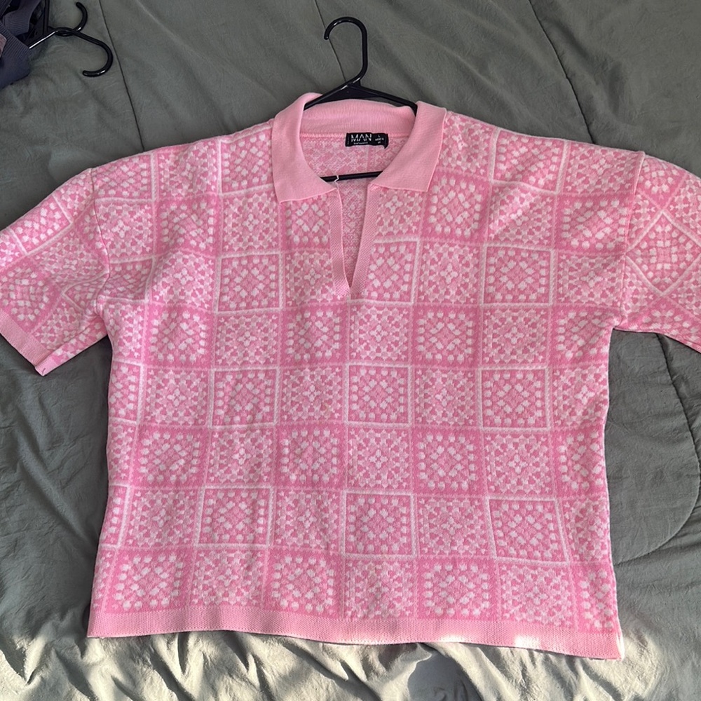 Boohoo Mens Pink Patterned Dress Shirt